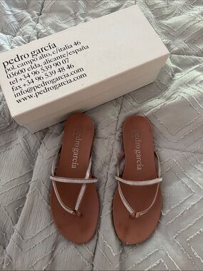 Pedro Garcia Brown Leather Sandals with Silver Crystal Straps